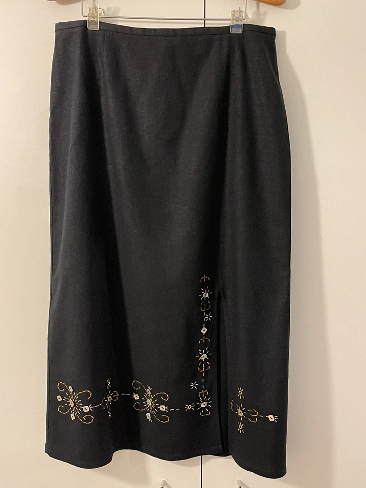 Requisitos Conjunto de 2 Falda Top y Falda Midi Mezcla Lino Adornada Talla 12/14 Foto 2 de 4