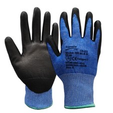 Blue Level E Cut Resistant Glove PU Coated Nylon Spandex Safety Cut Proof Gloves