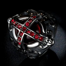  Gothic Cross Vampire Red CZ Blood Ring Stainless Steel Men Crusaders Biker Ring