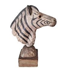 Hand-Carved Handmade Wood Zebra Head Adult's 11" Hand-painted Collectible Africa