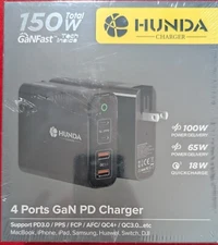 HUNDA charger 150w GaNFast 4 ports GaN PD Charger support PD3.0 / PPS / FCP / AF