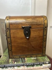 Vintage Solid Small Domed Wooden Trunk - Brass Hinges And Handles - Perfect Cond