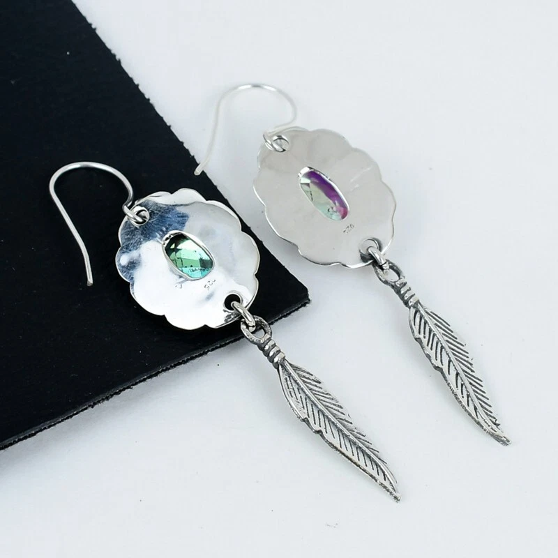 Orecchini In Gemma Mystic Topaz In Argento Sterling 925 Fatti A Mano Per Regali - Immagine 3 di 4