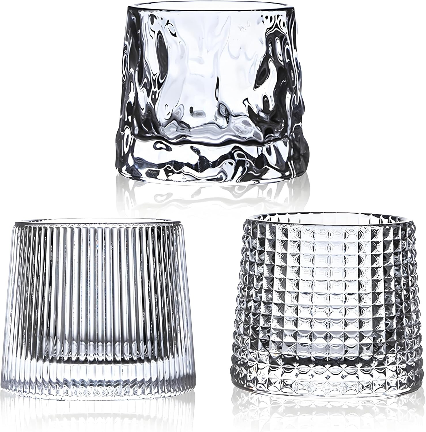 5OZ Flat Bottom Crystal Whiskey Glasses Set of 3 - Old Fashioned Scotch Tumblers
