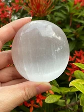 2.5" Selenite Worry Stone with Healing & Calming Effects, High Energy Palm Stone