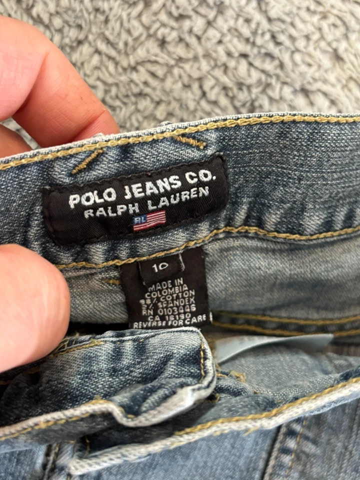 Vintage Polo Jeans Ralph Lauren Falda Niñas 10 Azul Algodón Bolsillos Retro Cómodo Foto 2 de 4
