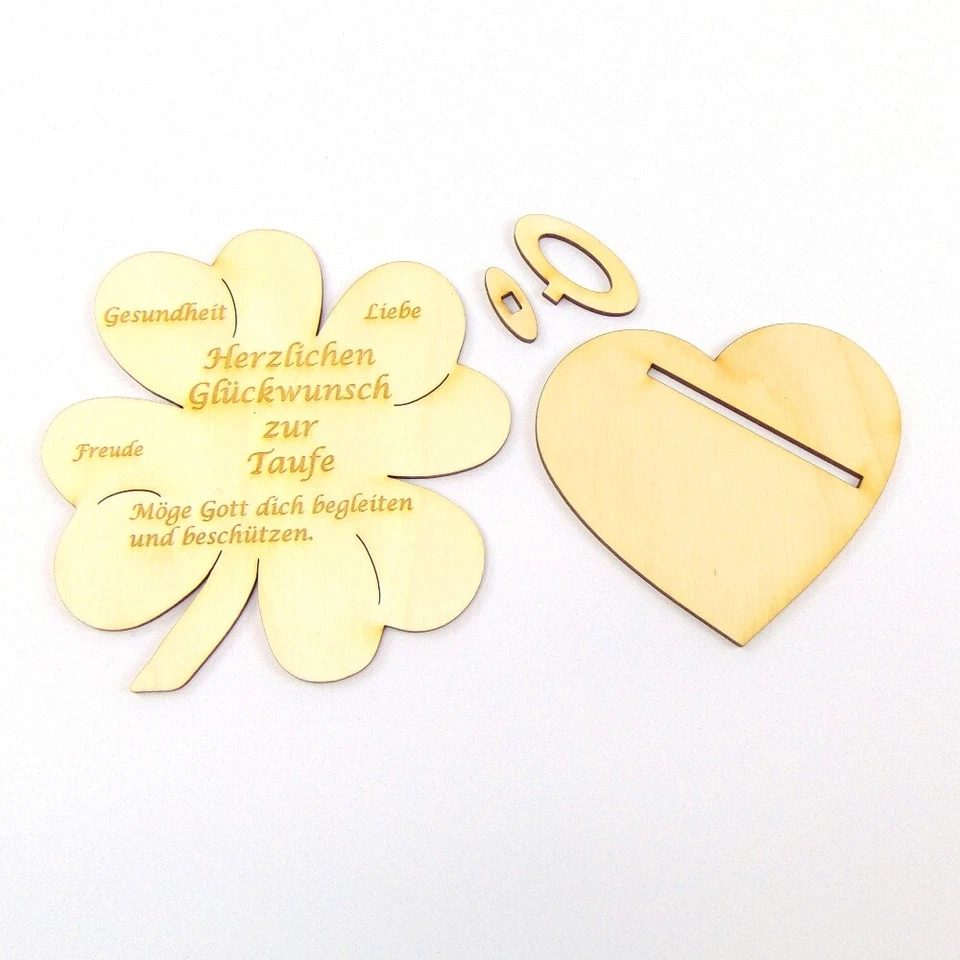 Geldgeschenk Zur Taufe Personalisiert Holz 11cm Kleeblatt Taufgeschenk - Bild 3 von 4