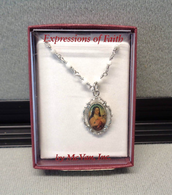 McVan Expressions of Faith Necklace- St Theresa- Silver Tone, Color Photo- NIB