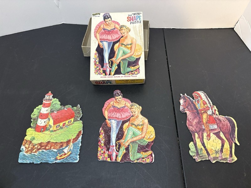 VTG Fairchild Mini Shape Puzzles Ballerinas Indian Chief Lighthouse Isle ‘60’s