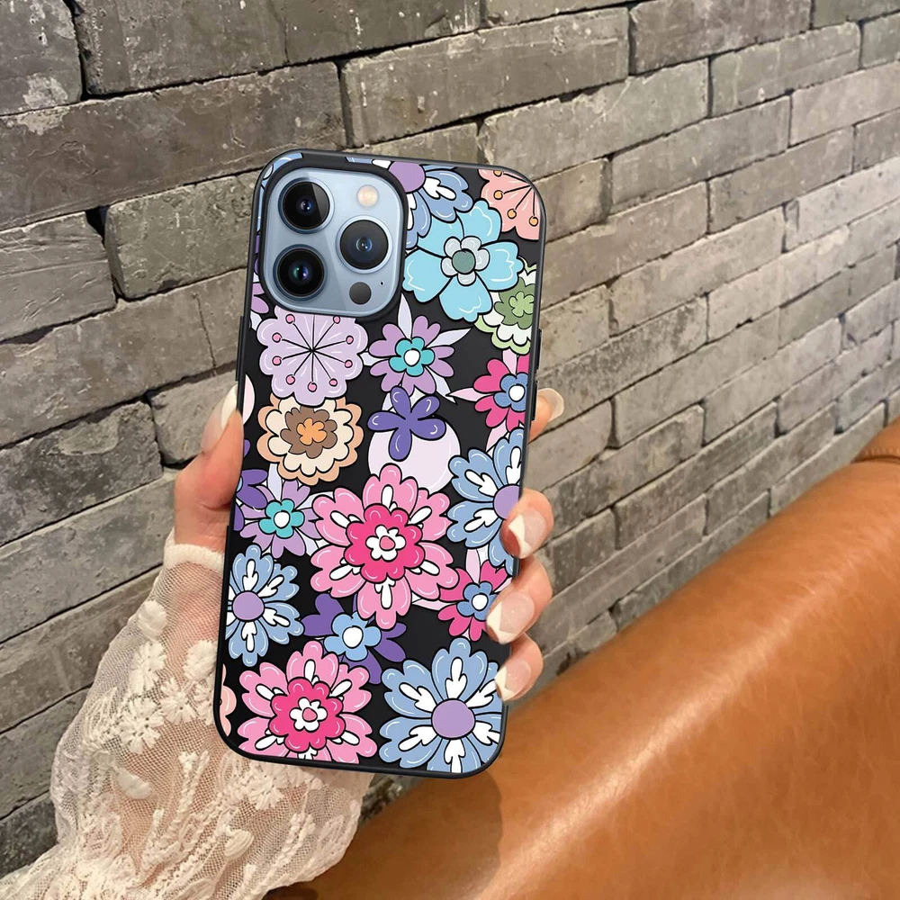 Phone Case For Apple iPhone 14 Pro Max 13 12 15 Flower Lace Protective TPU Cover