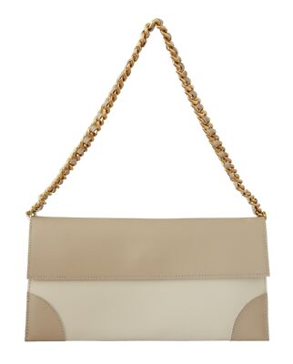 MAX Bag Leather Beige Gold Chain Shoulder Hand Purse Women