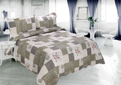 Embossed Pinsonic Printed Bedspread Coverlet Quilt Set, Rose Floral Plaid Twin