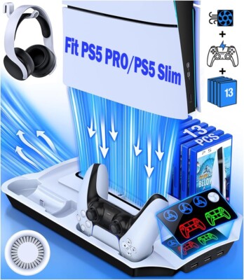 PS5 Slim Stand Cooling Fan For PS5/Disc&Digital PS5 Controller Charger Station