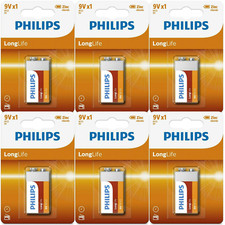 6x Philips 9V Zinc Batteries Long Life Heavy Duty Fire Alarm MN1604 6LR61 PP3 UK