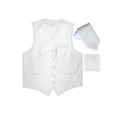 New Men's Tuxedo Vest Vertical Stripes 2.5" Skinny Necktie set prom party White