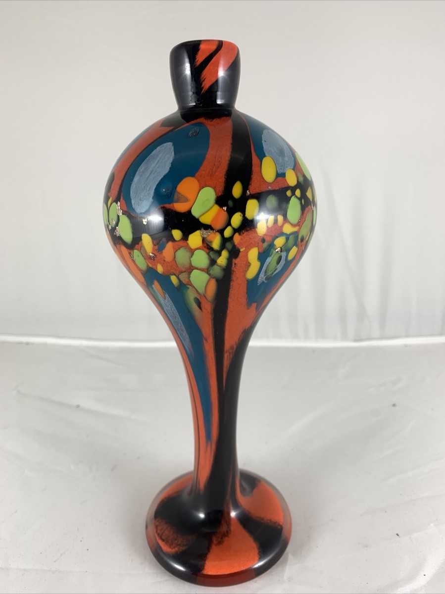 Gorgeous Ioan Nemtoi Signed Glass Vase Scarlet Red Black