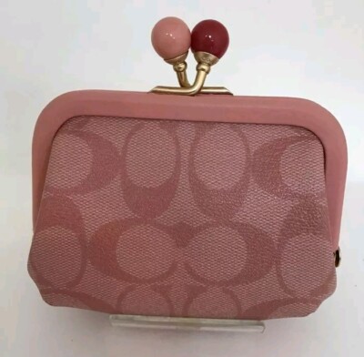 COACH Pink Signature Logo Purse Coin Case Kiss Lock Rare New | eBay