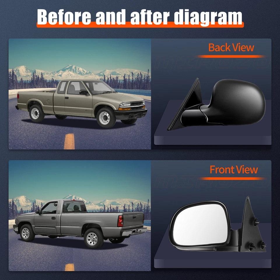 Par de espejos retrovisores laterales manuales carcasa negra para Chevrolet S10 1994-1998 Foto 4 de 4