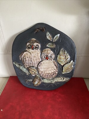 Vintage *Eulen Motiv* Wandbild von Otto Keramik, glasiert, 23x21 cm, Rar