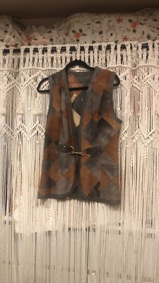 Cordoba Suedewear Vintage  60s Leather Suede Patchwork Vest Gold  Clasp Ooak!