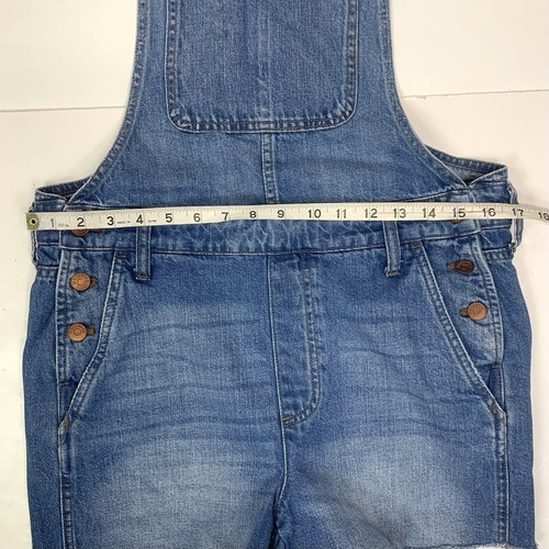 Madewell Women Size Medium Denim Shortall Bib Overalls Blue Cut Off - Picture 10 of 16