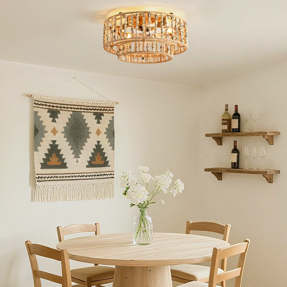 Ventilador de Techo 20" 5 Luces Boho Granja Cuentas Madera con Luces y Control Remoto Foto 4 de 4