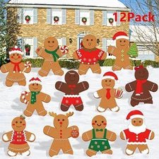12PCS Colorful Christmas Gingerbread Man Yard Signs Garden Sign Party Decoration