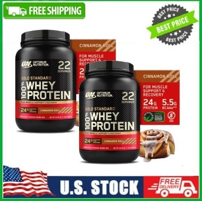 2 Tub Gold Standard 100% Whey Protein Powder, Cinnamon Roll, 1.5 lb Tub