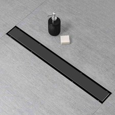 Black Linear Shower Drain 24in w/Flat  Tile Insert 2 in 1 Panel Stainless Steel