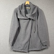Zella Jacket Large Womens Gray Fleece Lined Asymmetrical Snap Wrap