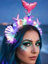 Formery Light Up Mermaid Crown Pink Starfish Shells Headband Sequin