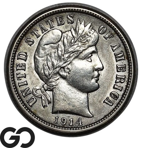 1914 Barber Dime, Nice Brilliant Uncirculated++