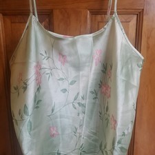 VTG Avon Intimates Womens Light Green Floral Satin Slip Dress Sz L