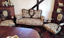 Victorian 3 piece wood and cushion suite