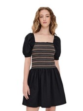 Madewell black smocked poplin cotton puff sleeve mini dress size M new