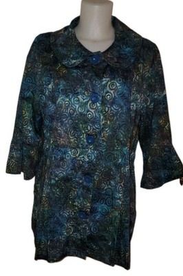 Vtg Womens Blue Swirl Lagenlook Grunge Witchy Retro Mod Cardigan Coat Sz XXL
