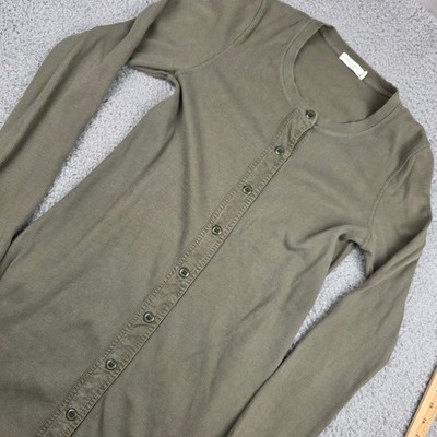 Rag & Bone Mallory Olive Green Ribbed Button Front Long Sleeve Henley Dress M