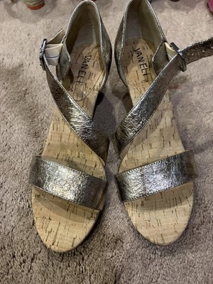 Van Eli Wedge 3''heel Leather Bronze Gold Sandal With Cross Strap Sz 8