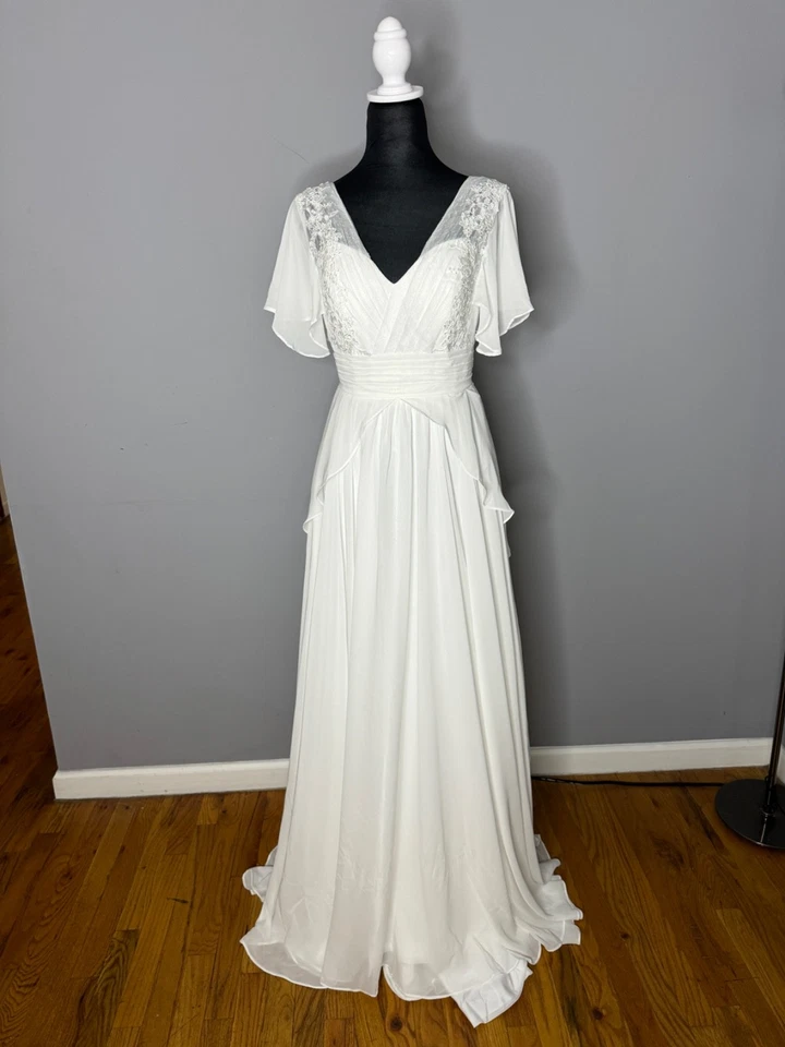 Свадебное платье из шифона цвета слоновой кости с развевающимися рукавами Sweetheart размер 6 - Изображение 2 из 4