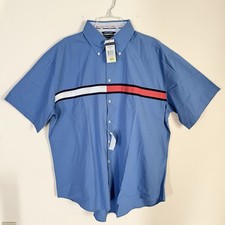 Vintage Tommy Hilfiger Y2K Men's XL Shirt Button Up Short Sleeve Stripe Logo NWT