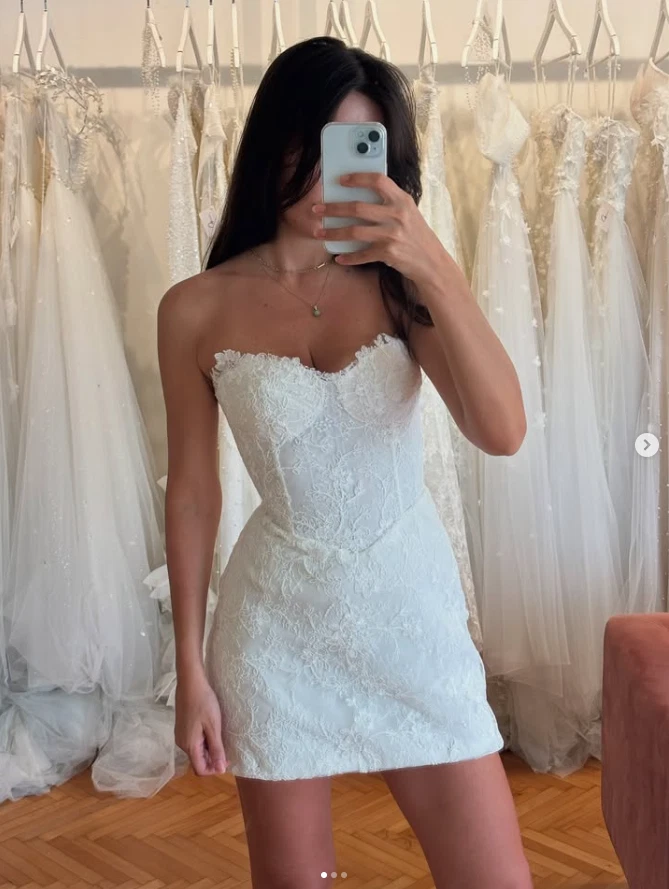 Short Mini Wedding Dresses White Beach Sleeveless Boho Lace Ivory Bridal Gowns - Image 3 of 4