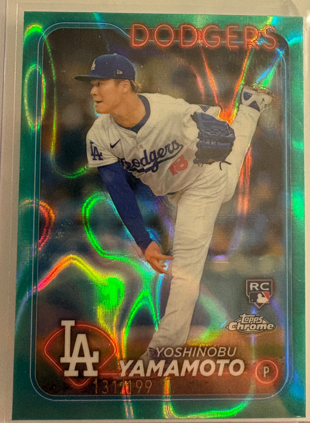 2024 Topps Chrome - Yoshinobu Yamamoto #18 Aqua Lava Refractor /199 (RC)