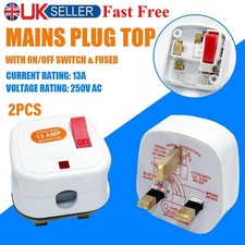 2PCS Mains Plug Top With On/Off Switch 13A Amp Fused 3 Pin Switched Neon Light
