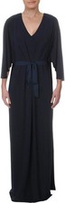 NWTD Ralph Lauren 14 Cape Jersey Gown Navy Blue V Neck Maxi Dress 125915