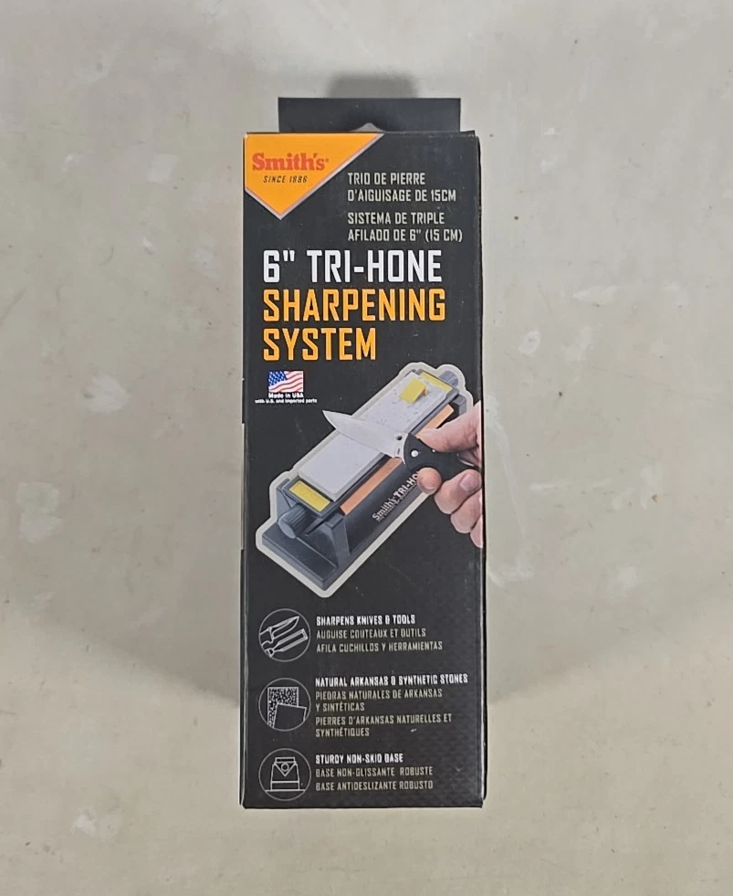 Smiths Tri-Hone Sharpening System Stone Knife 6-inch Fine, Medium, Coarse Stones