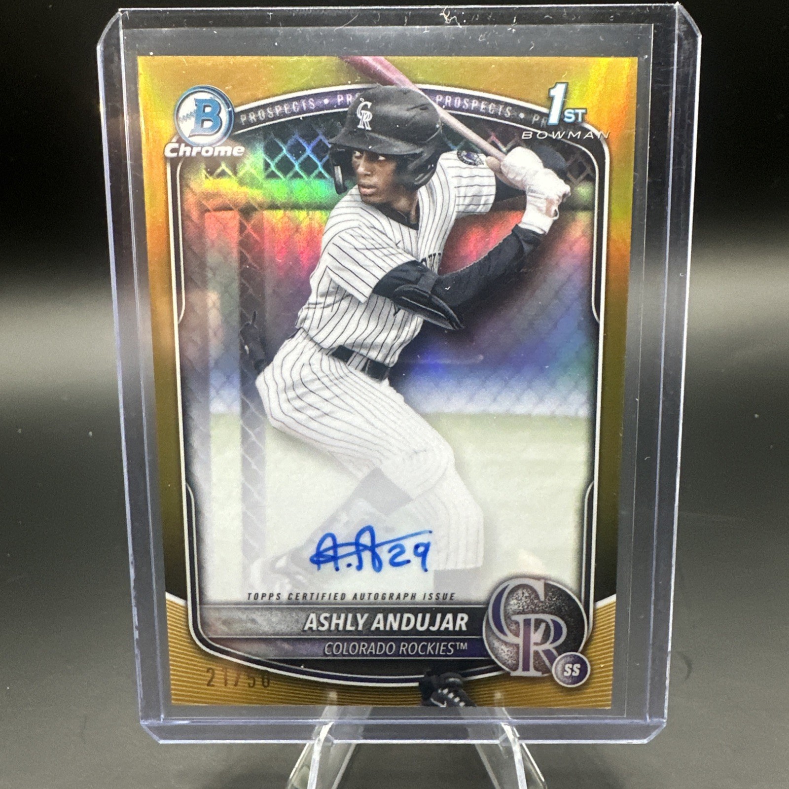 2025 Bowman Chrome 1st Ashly Andujar True Gold Refractor Auto /50 Rockies CPA-AA