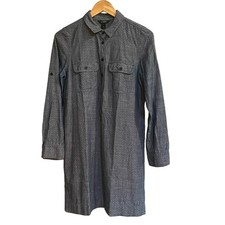 J Crew Dress Chambray Denim Blue Polka Dot Pullover Roll Tab Sleeves Sz S