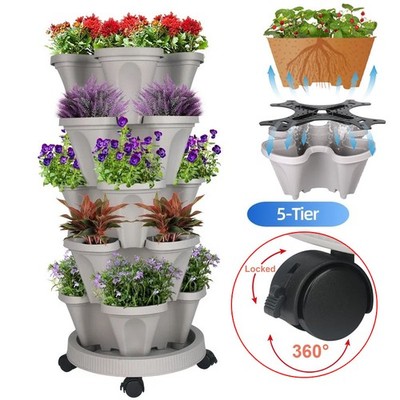 5-Tier Stackable Planters Vertical Planter Garden Flower Pot w/ 360° 5 Wheels US