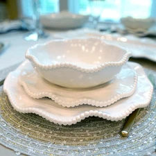 Perlette Cream Beaded 12-Piece Dinnerware Set Certified International Melamine