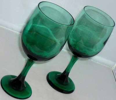 2 SCHÖNE STILVOLLE LIBBEY FLASCHE GRÜN GLAS ROT WEISS WEINGLÄSER